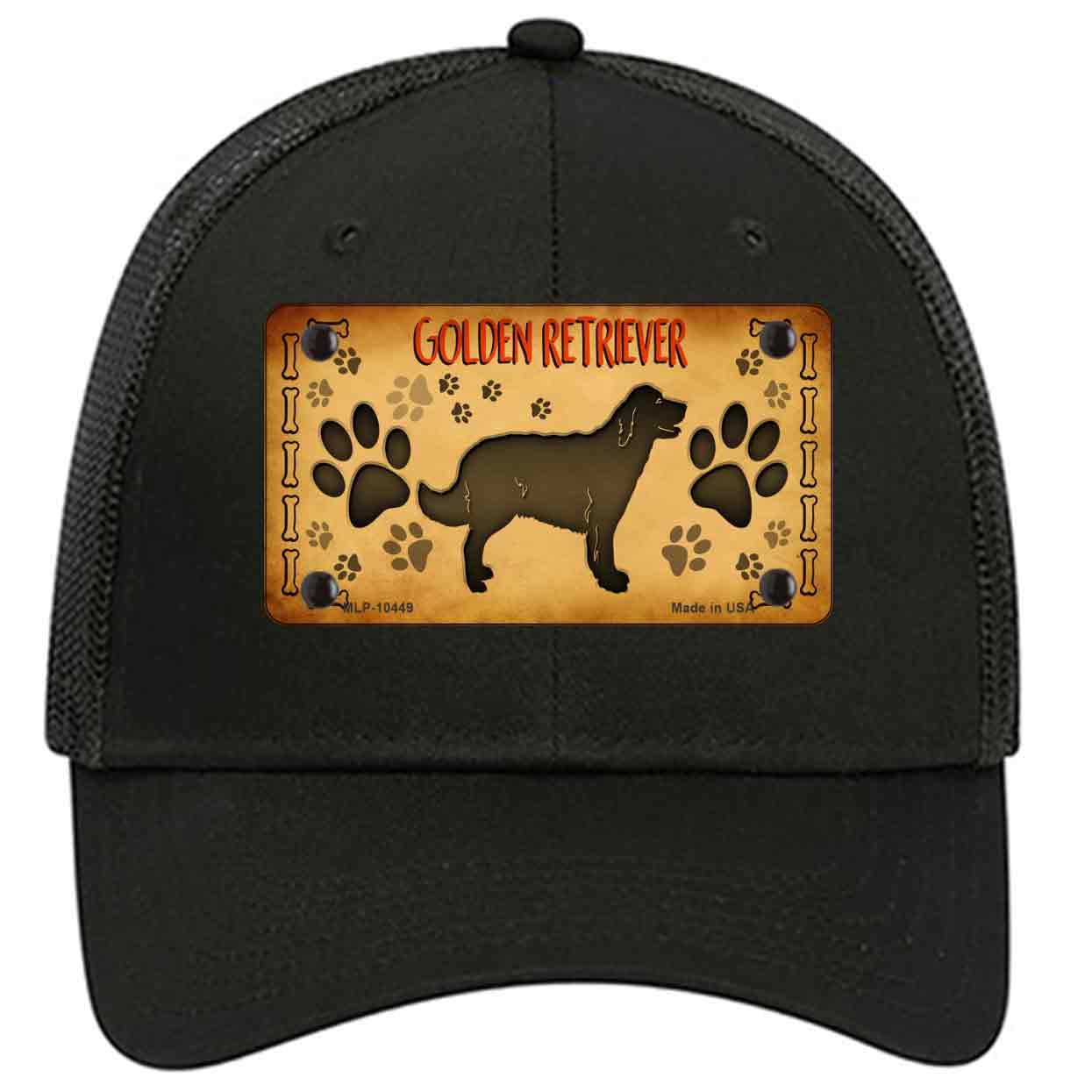 Golden Retriever Novelty Black Mesh License Plate Hat