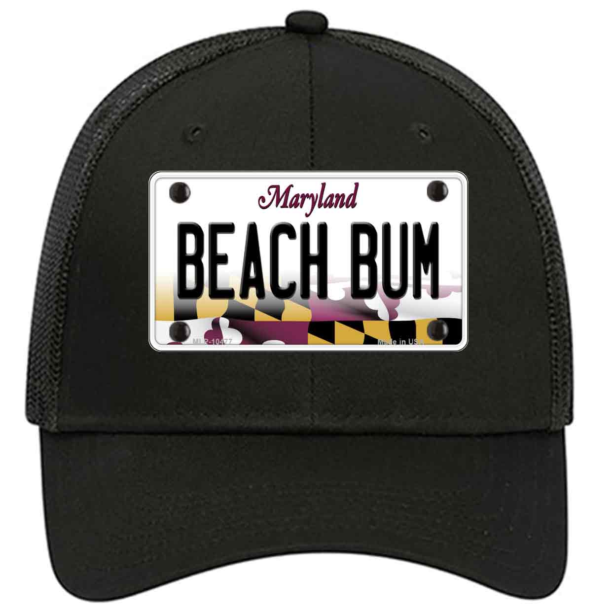 Beach Bum Maryland Novelty Black Mesh License Plate Hat