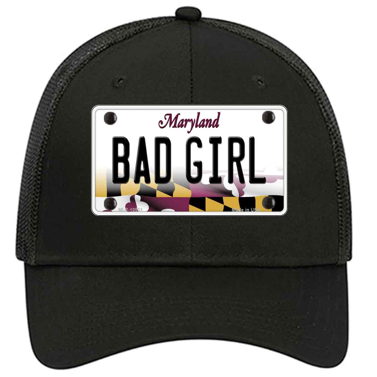 Bad Girl Maryland Novelty Black Mesh License Plate Hat