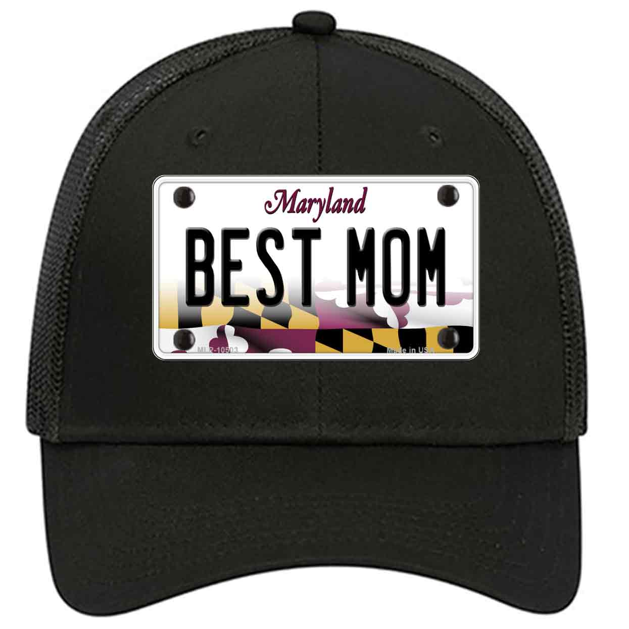 Best Mom Maryland Novelty Black Mesh License Plate Hat