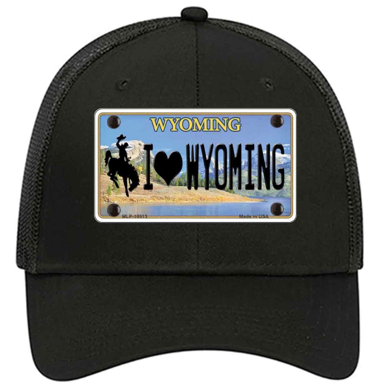 I Love Wyoming Novelty Black Mesh License Plate Hat