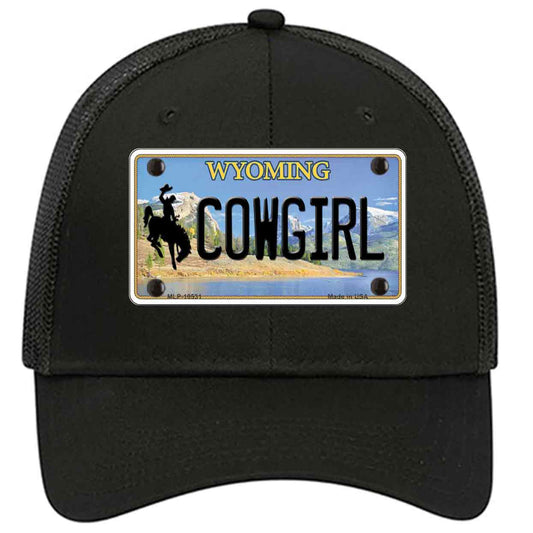 Cowgirl Wyoming Novelty Black Mesh License Plate Hat