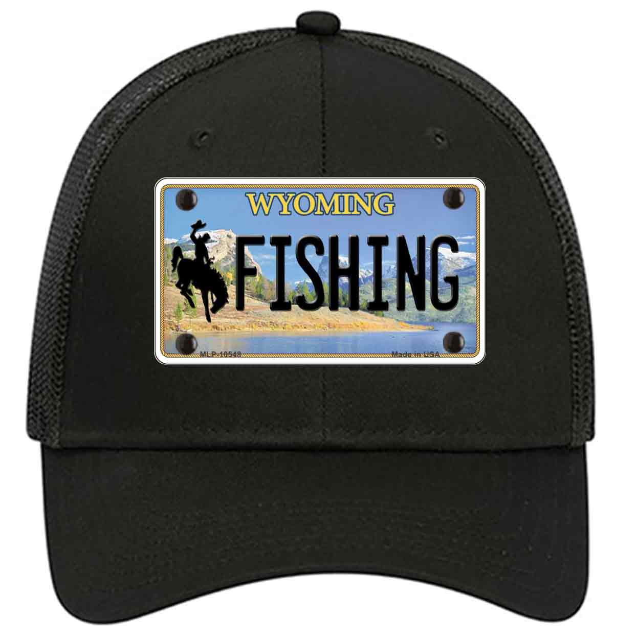 Fishing Wyoming Novelty Black Mesh License Plate Hat