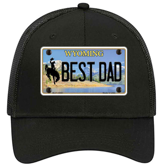 Best Dad Wyoming Novelty Black Mesh License Plate Hat