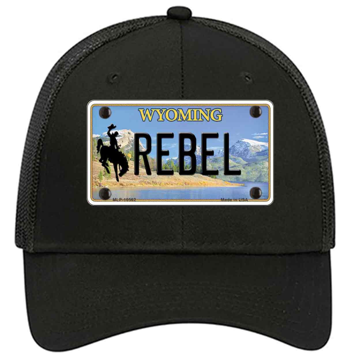 Rebel Wyoming Novelty Black Mesh License Plate Hat