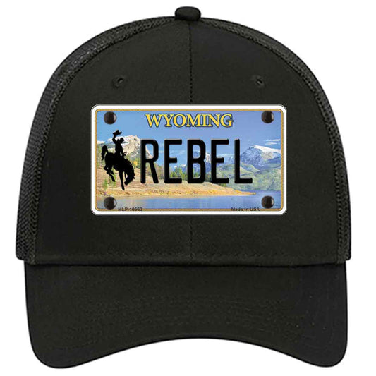 Rebel Wyoming Novelty Black Mesh License Plate Hat
