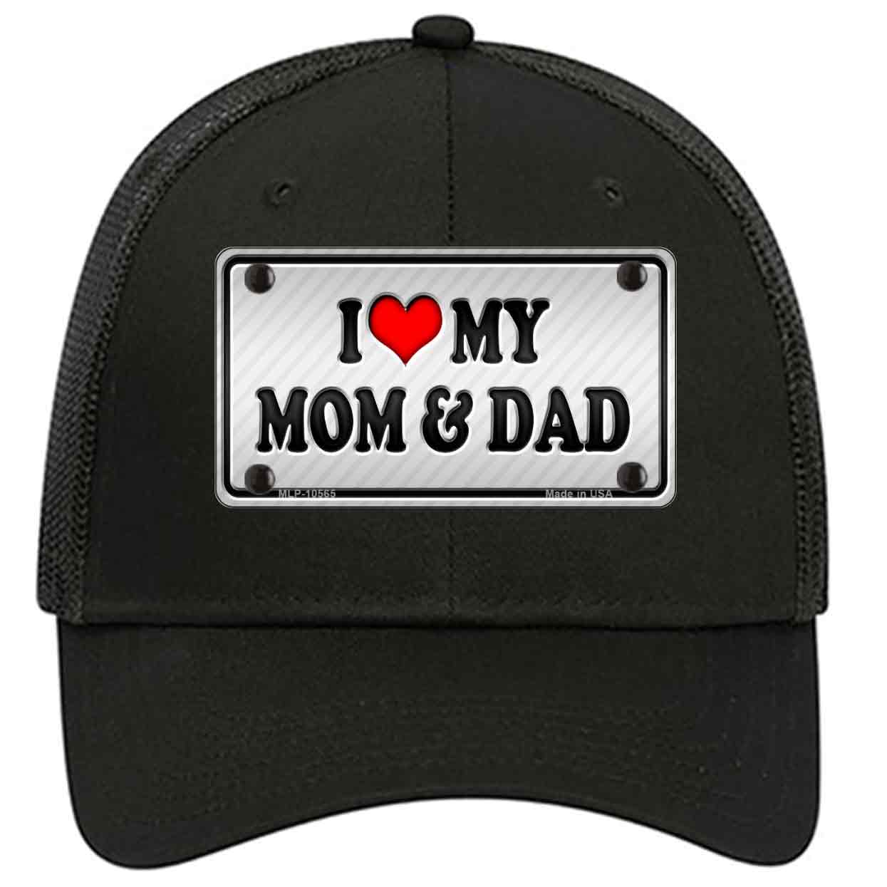 Love My Mom And Dad Novelty Black Mesh License Plate Hat