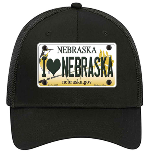 I Love Nebraska Novelty Black Mesh License Plate Hat