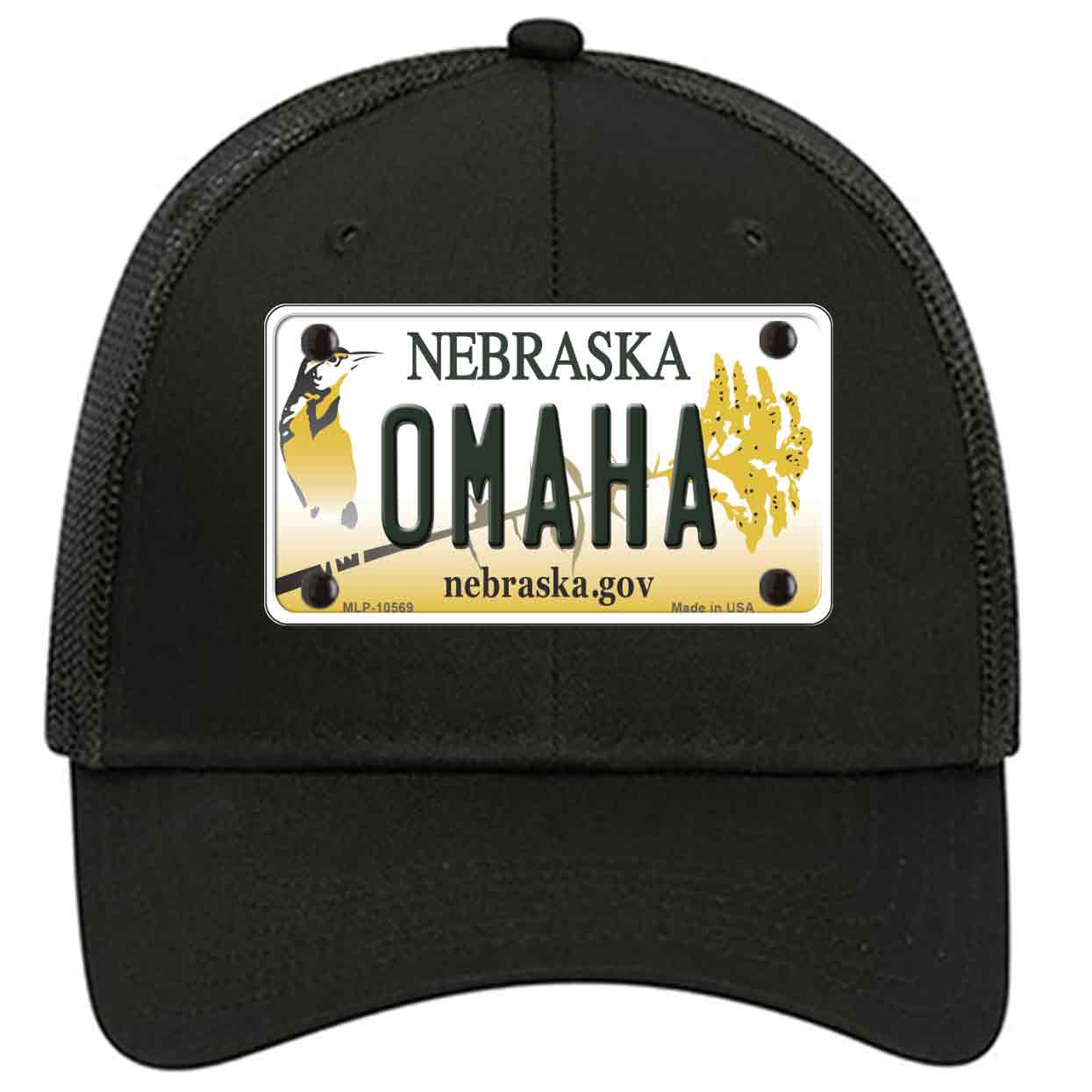 Omaha Nebraska Novelty Black Mesh License Plate Hat
