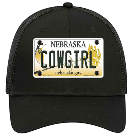 Cowgirl Nebraska Novelty Black Mesh License Plate Hat