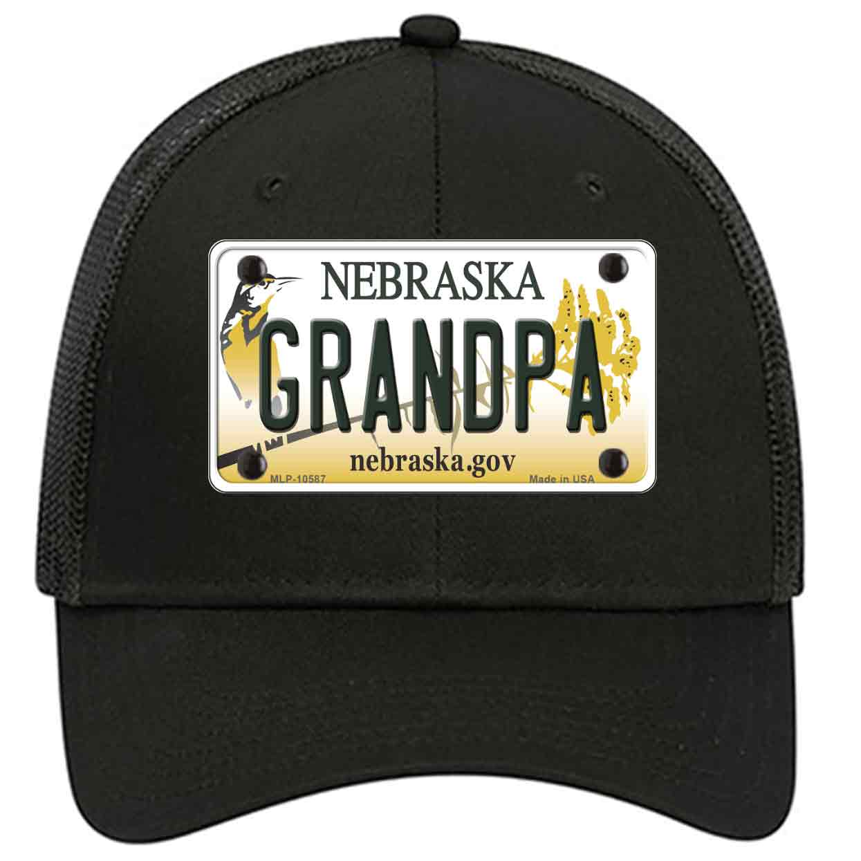 Grandpa Nebraska Novelty Black Mesh License Plate Hat