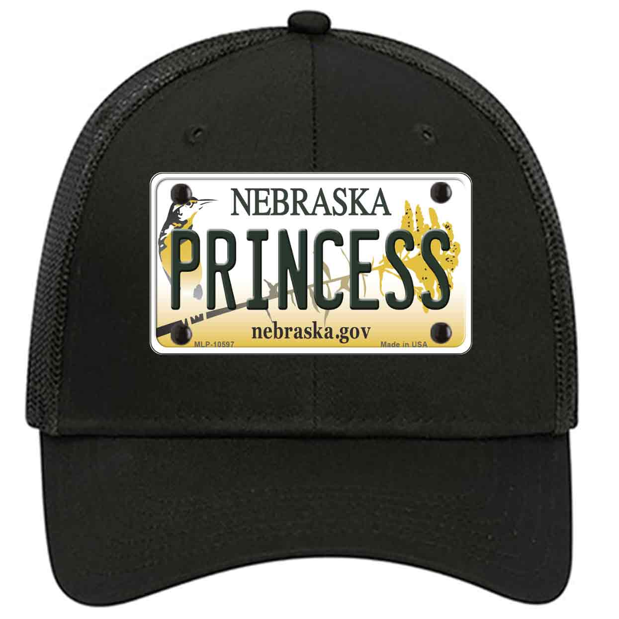 Princess Nebraska Novelty Black Mesh License Plate Hat