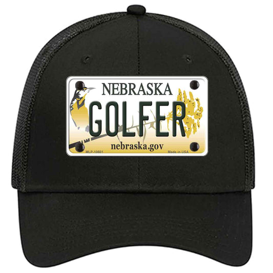Golfer Nebraska Novelty Black Mesh License Plate Hat