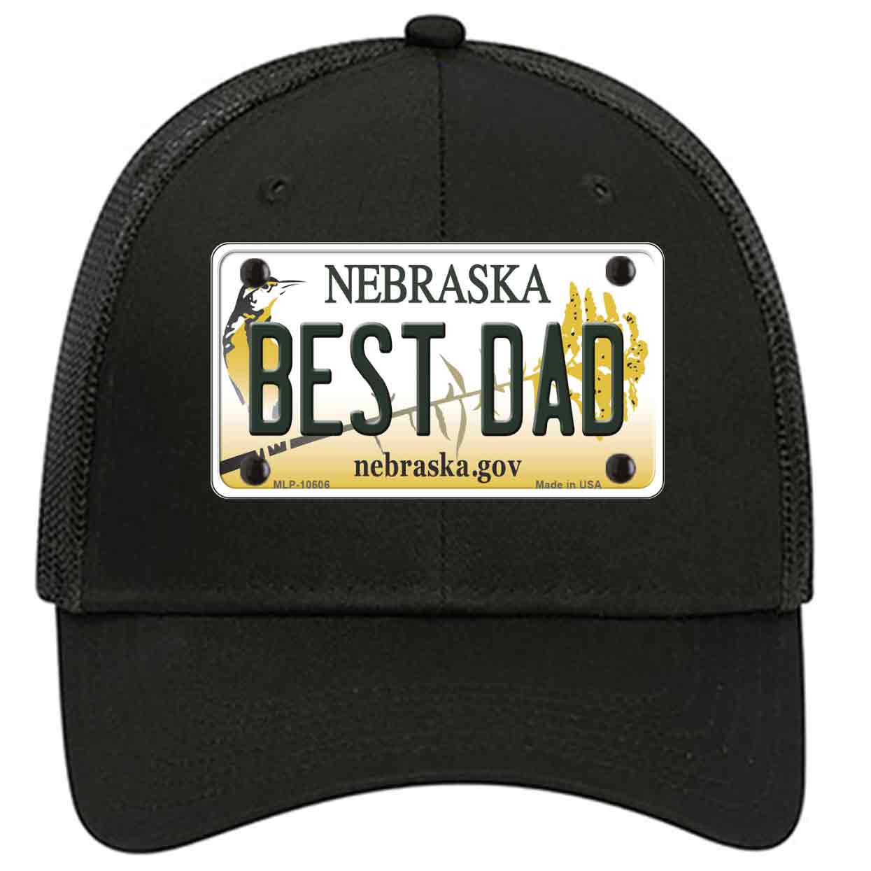 Best Dad Nebraska Novelty Black Mesh License Plate Hat