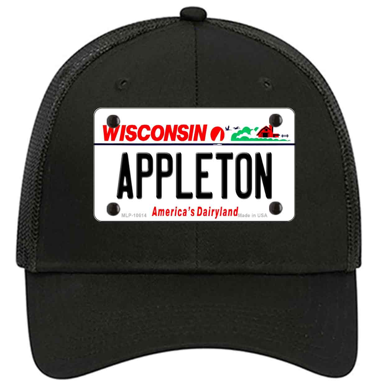 Appleton Wisconsin Novelty Black Mesh License Plate Hat