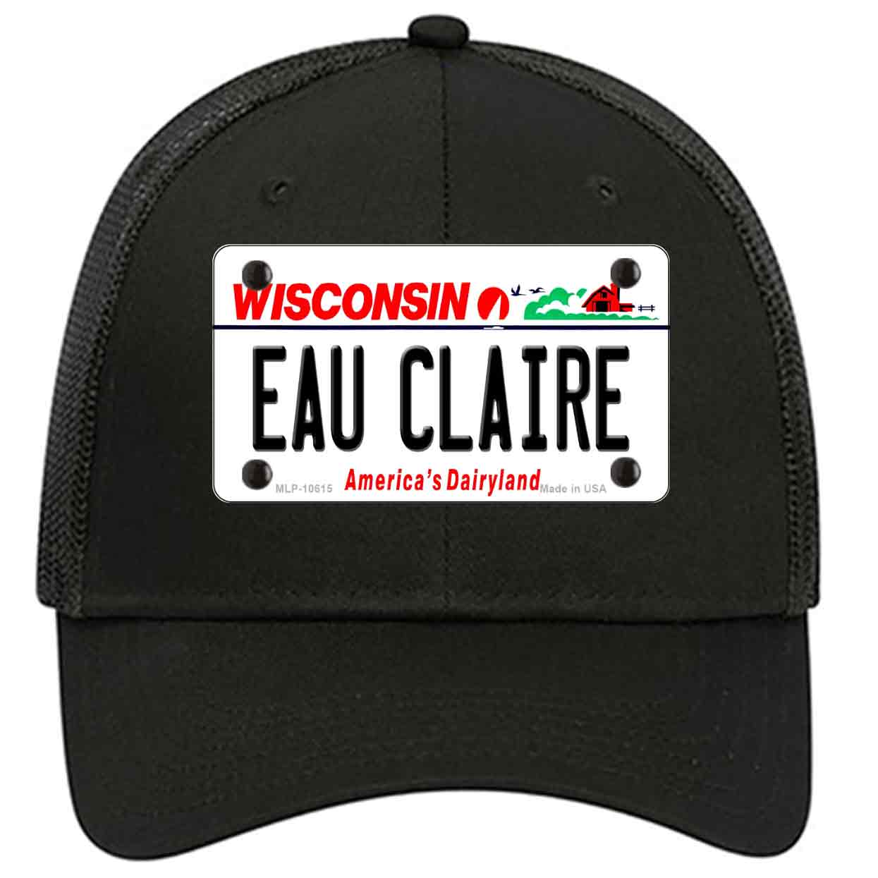 Eau Claire Wisconsin Novelty Black Mesh License Plate Hat