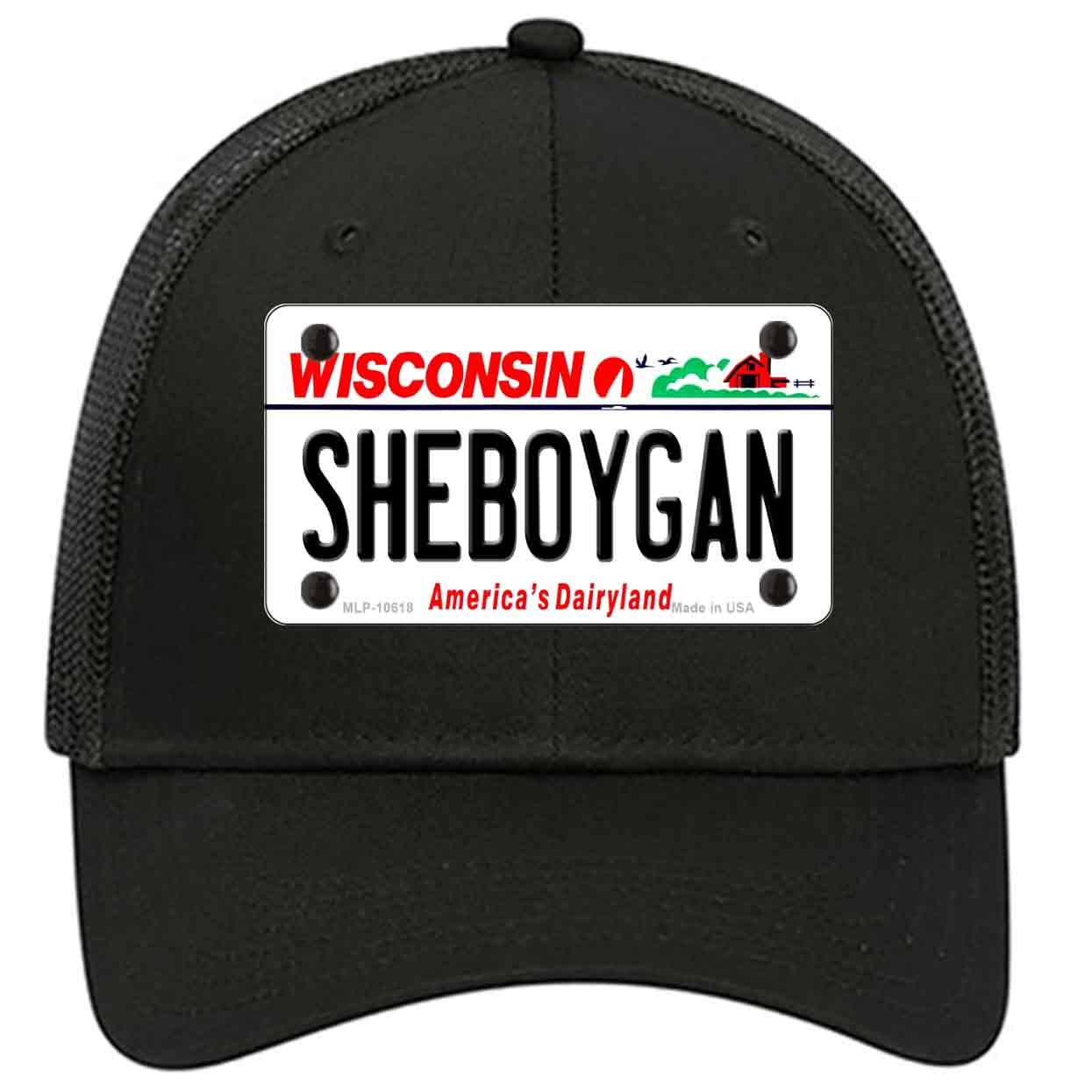 Sheboygan Wisconsin Novelty Black Mesh License Plate Hat