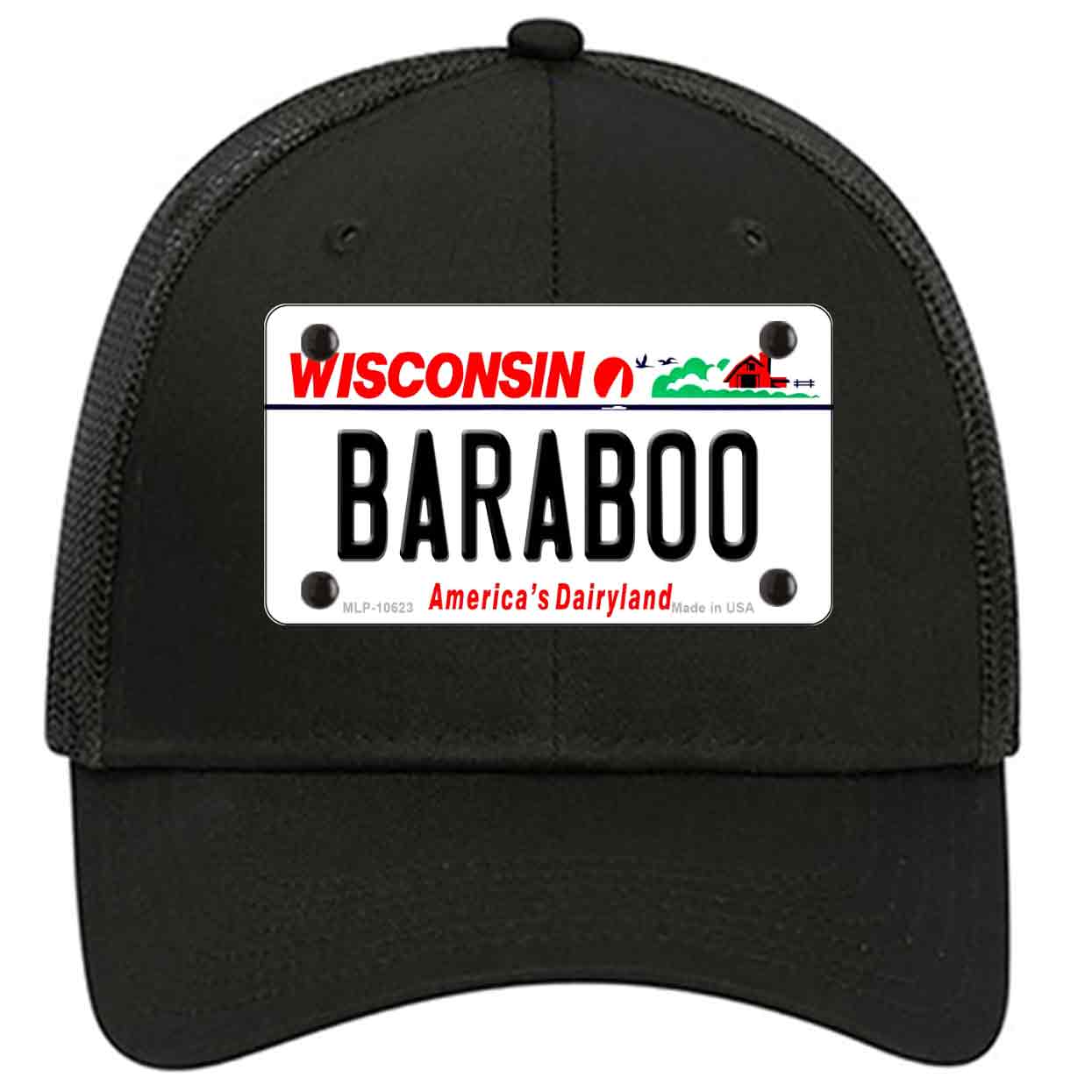 Baraboo Wisconsin Novelty Black Mesh License Plate Hat