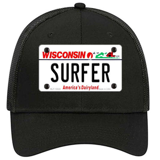 Surfer Wisconsin Novelty Black Mesh License Plate Hat