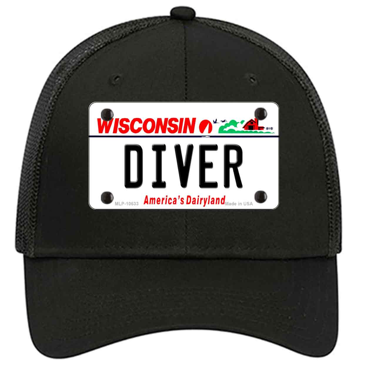 Diver Wisconsin Novelty Black Mesh License Plate Hat