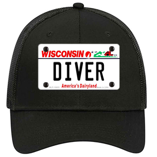 Diver Wisconsin Novelty Black Mesh License Plate Hat