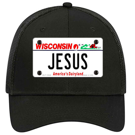 Jesus Wisconsin Novelty Black Mesh License Plate Hat