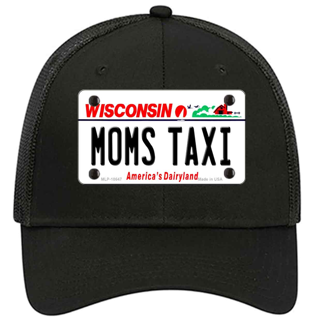 Moms Taxi Wisconsin Novelty Black Mesh License Plate Hat