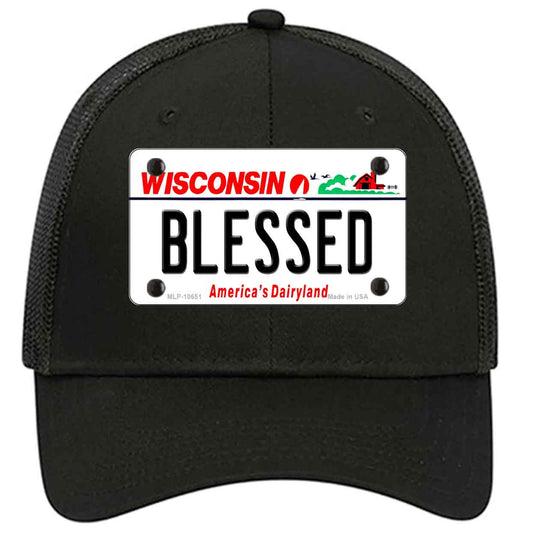 Blessed Wisconsin Novelty Black Mesh License Plate Hat