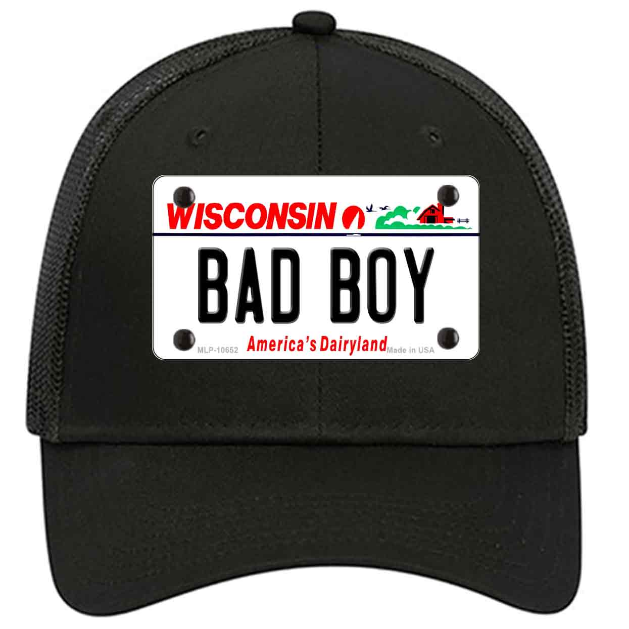 Bad Boy Wisconsin Novelty Black Mesh License Plate Hat