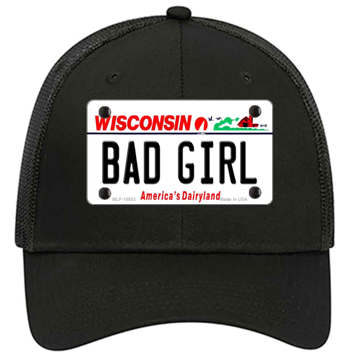 Bad Girl Wisconsin Novelty Black Mesh License Plate Hat