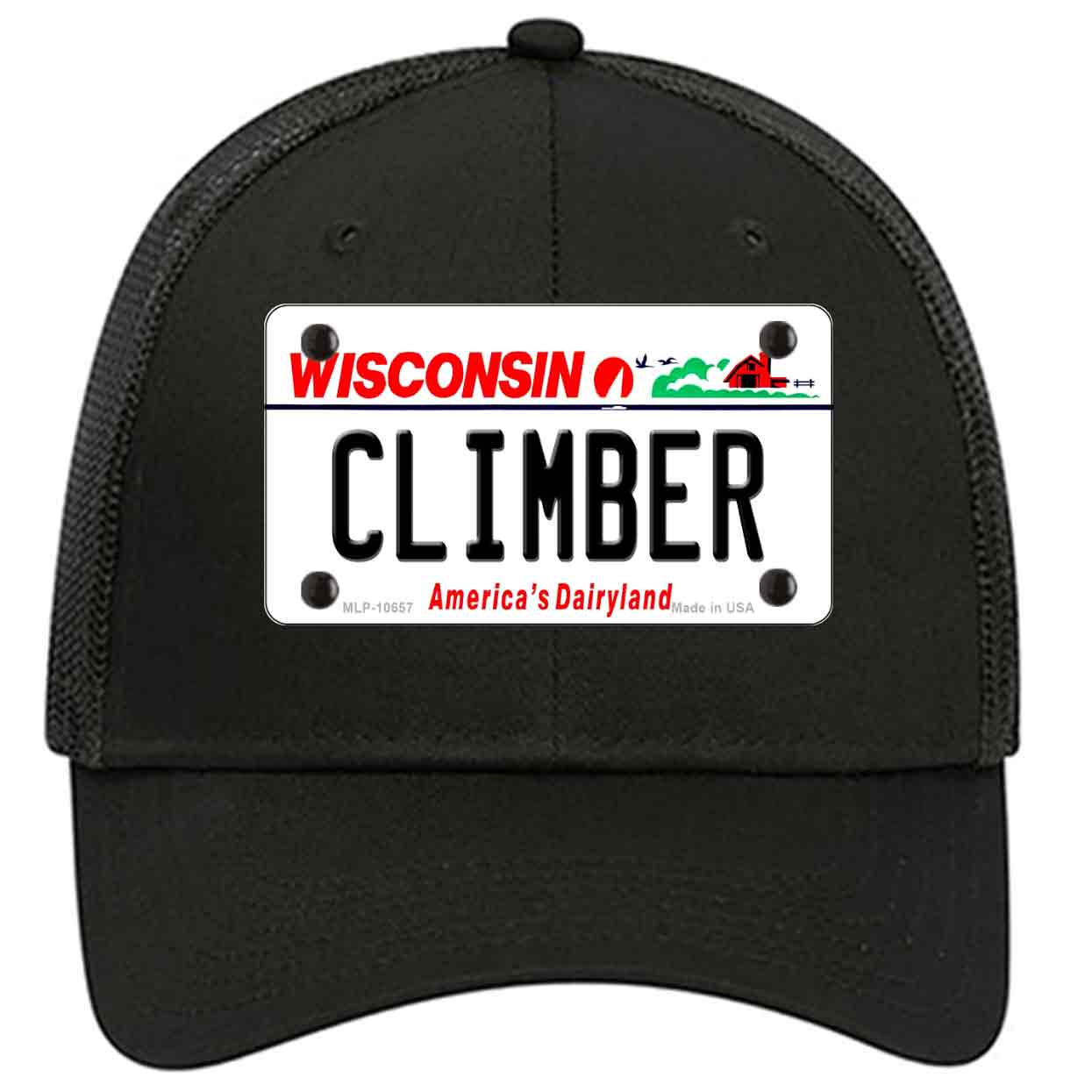 Climber Wisconsin Novelty Black Mesh License Plate Hat