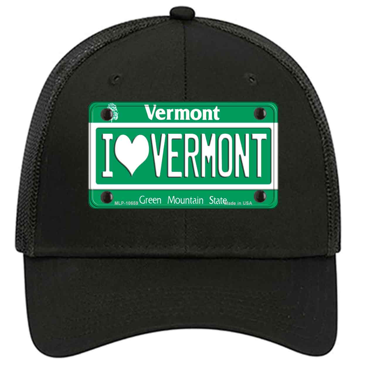 I Love Vermont Novelty Black Mesh License Plate Hat