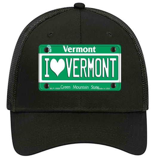 I Love Vermont Novelty Black Mesh License Plate Hat