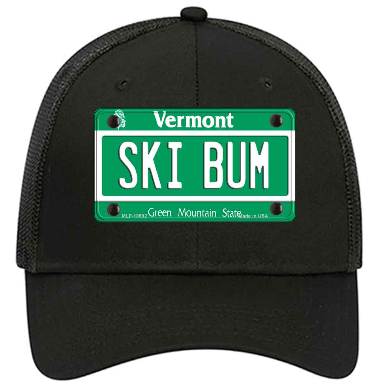 Ski Bum Vermont Novelty Black Mesh License Plate Hat