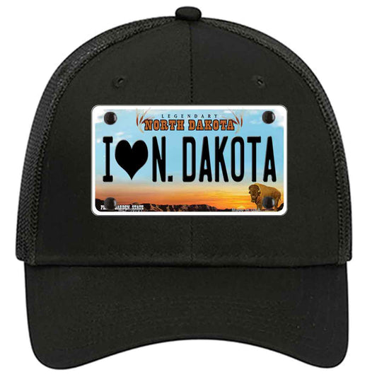 I Love North Dakota Novelty Black Mesh License Plate Hat