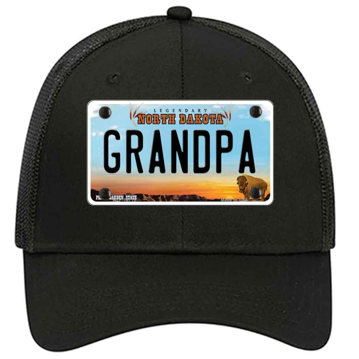 Grandpa North Dakota Novelty Black Mesh License Plate Hat