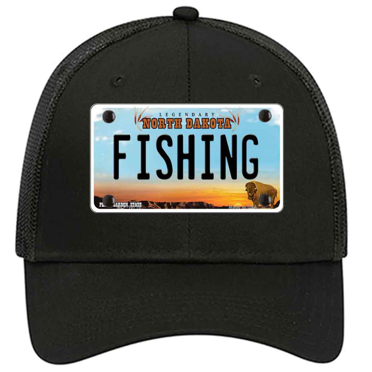 Fishing North Dakota Novelty Black Mesh License Plate Hat