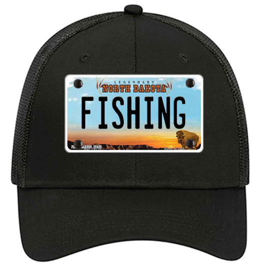 Fishing North Dakota Novelty Black Mesh License Plate Hat