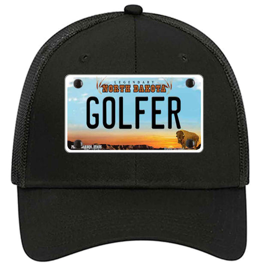 Golfer North Dakota Novelty Black Mesh License Plate Hat