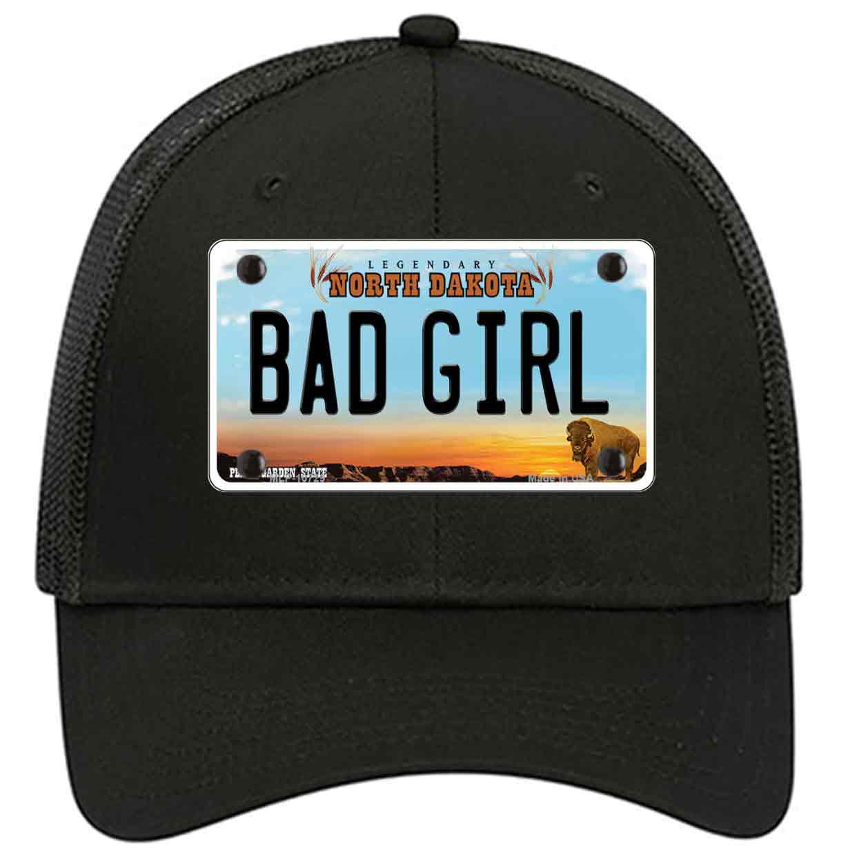 Bad Girl North Dakota Novelty Black Mesh License Plate Hat