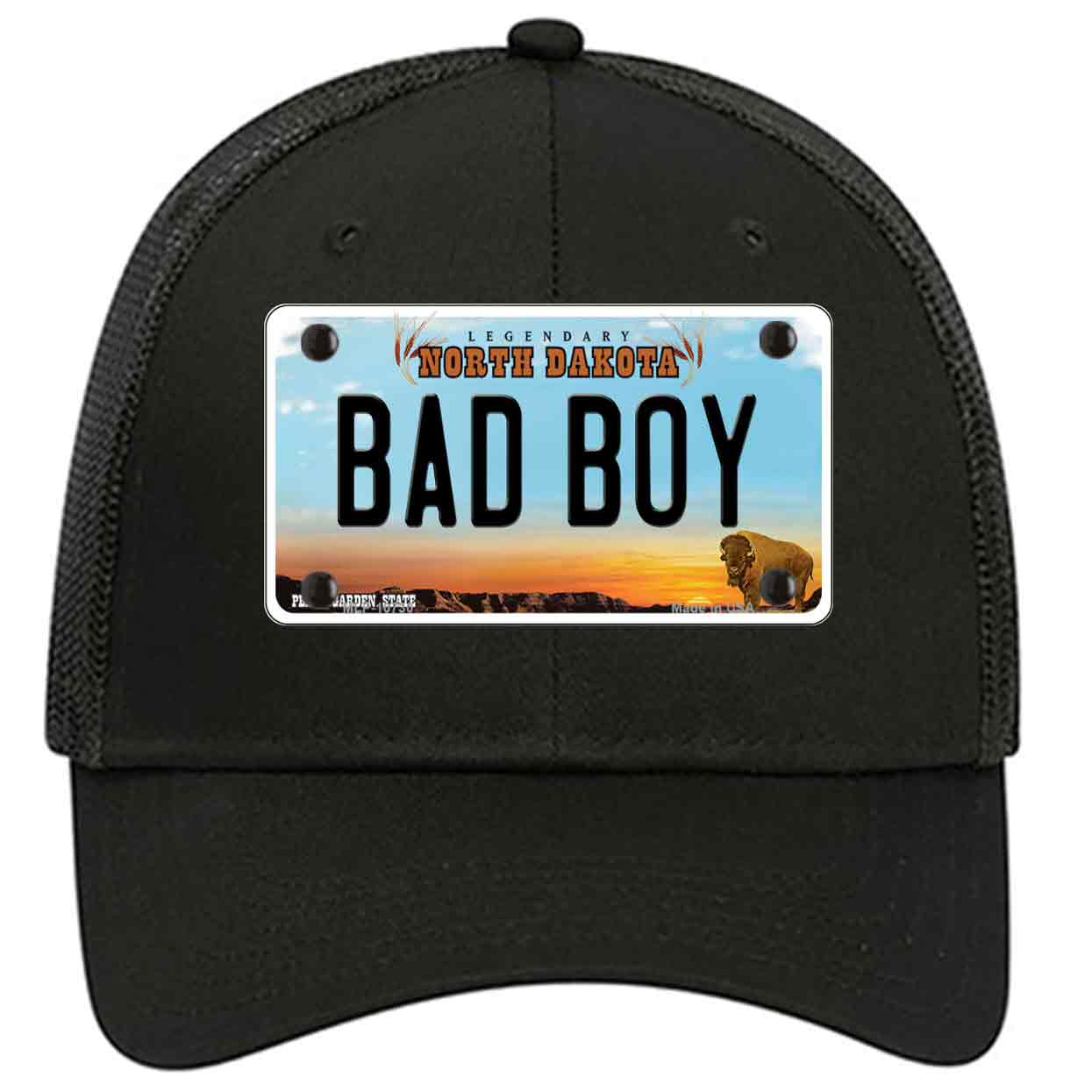 Bad Boy North Dakota Novelty Black Mesh License Plate Hat