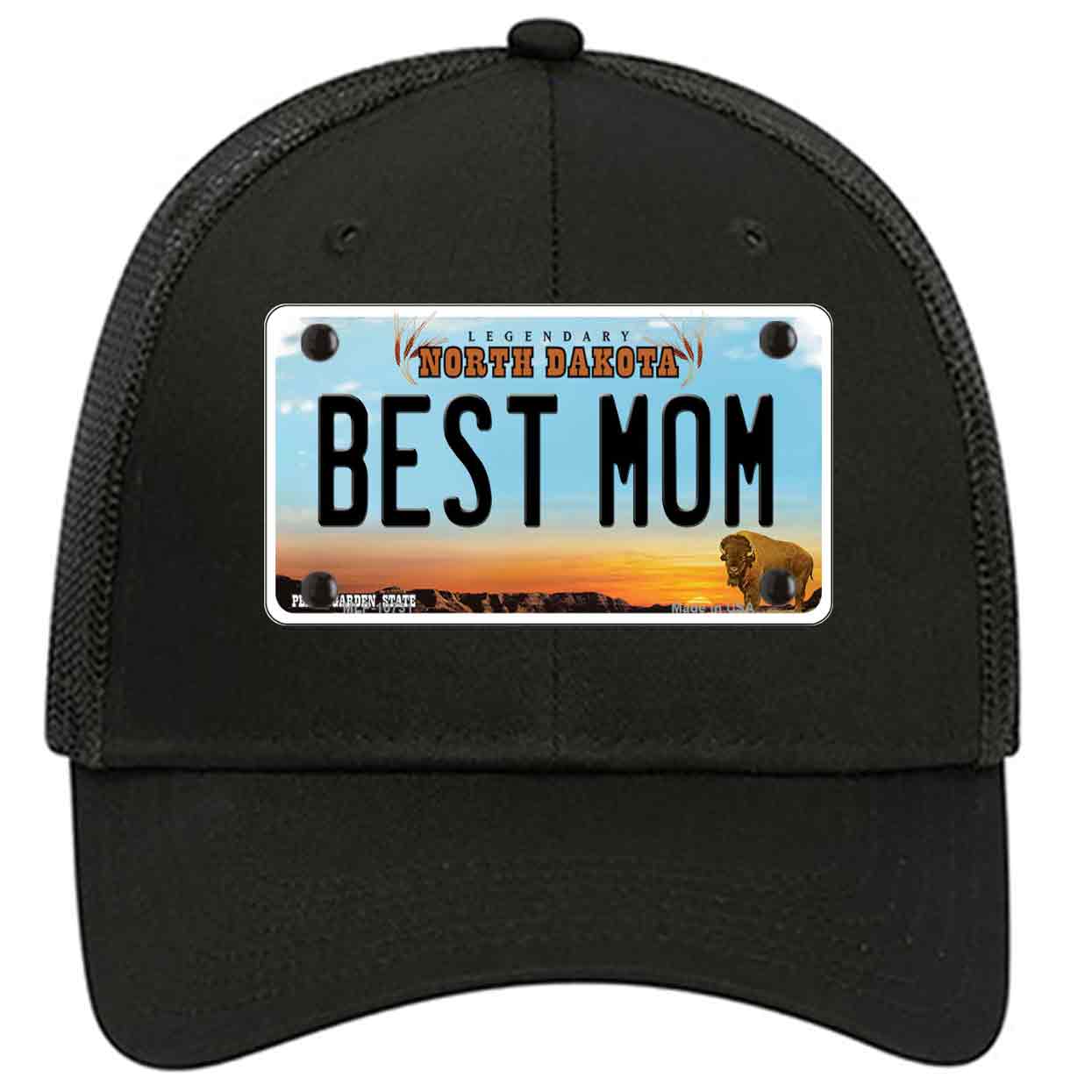 Best Mom North Dakota Novelty Black Mesh License Plate Hat