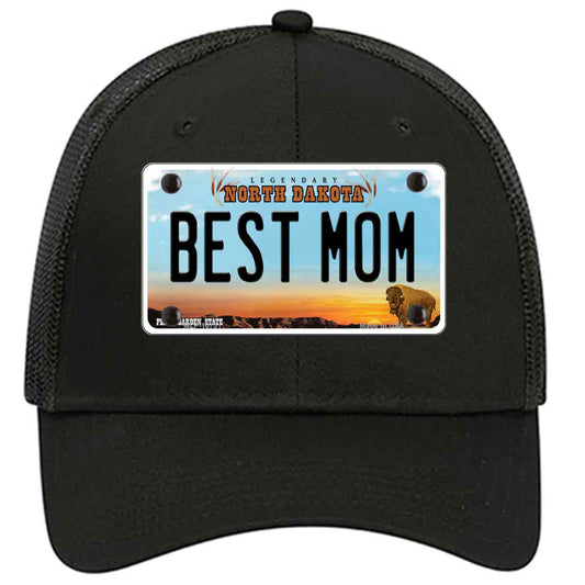 Best Mom North Dakota Novelty Black Mesh License Plate Hat