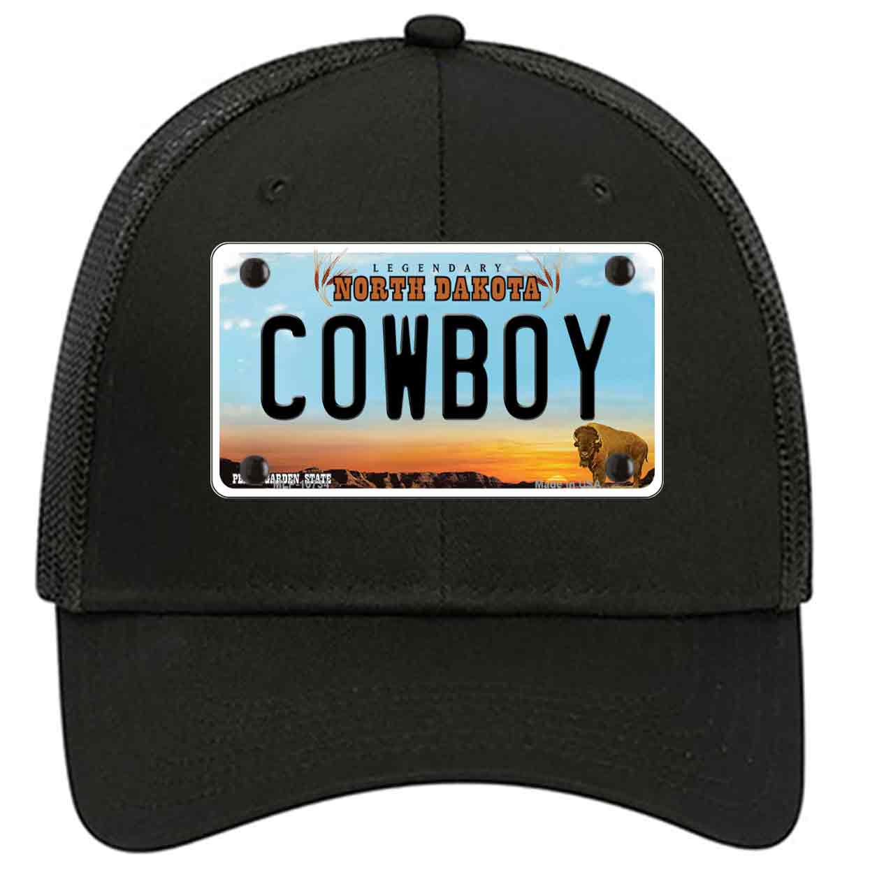 Cowboy North Dakota Novelty Black Mesh License Plate Hat