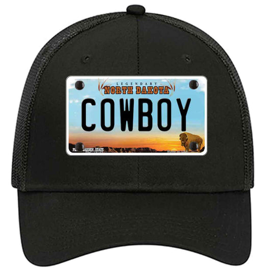 Cowboy North Dakota Novelty Black Mesh License Plate Hat