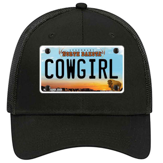 Cowgirl North Dakota Novelty Black Mesh License Plate Hat
