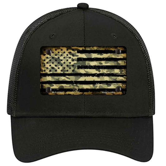 Camo American Flag Novelty Black Mesh License Plate Hat