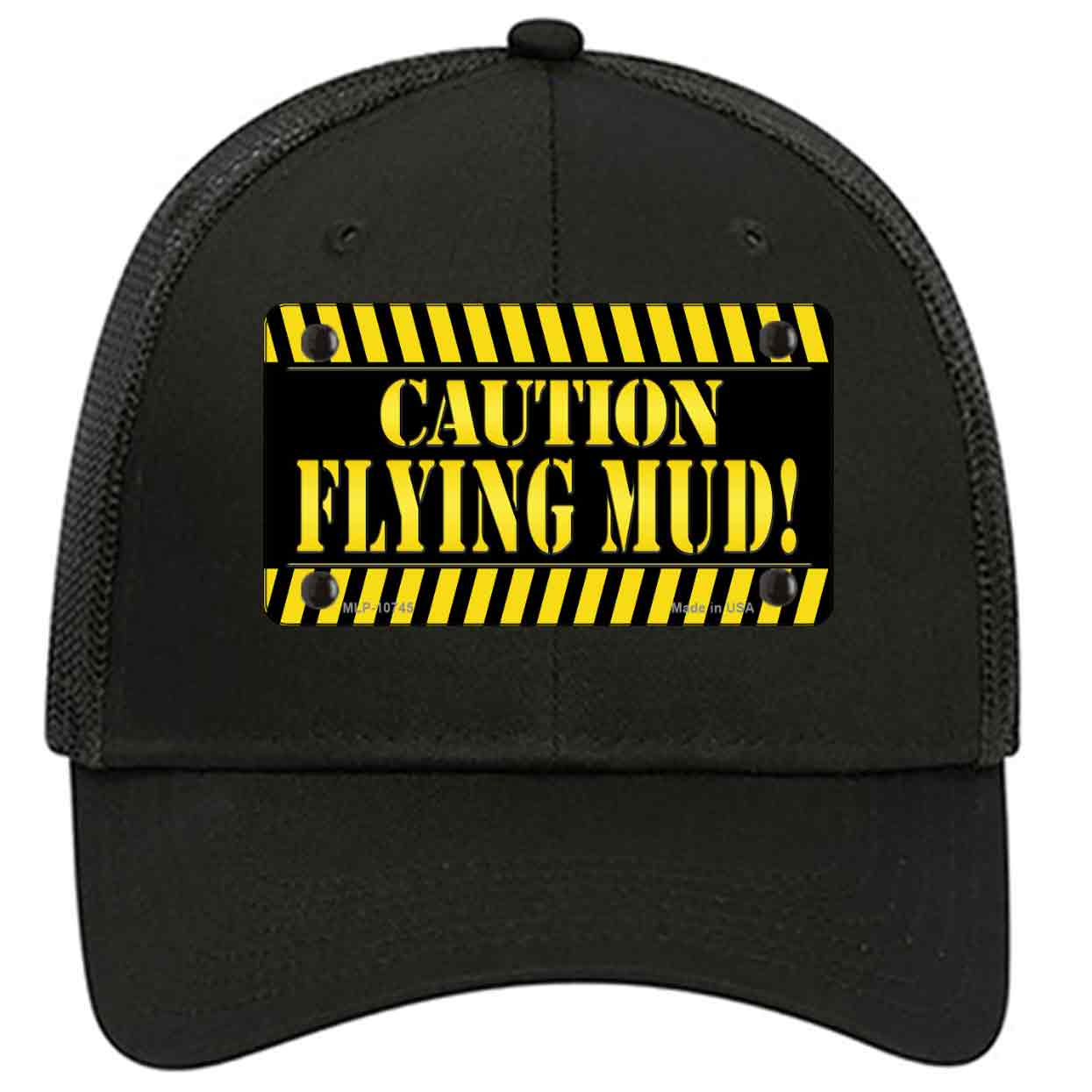 Caution Flying Mud Novelty Black Mesh License Plate Hat