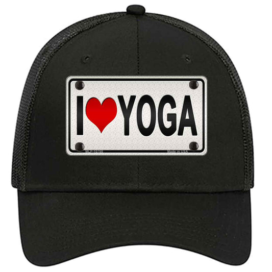 I Love Yoga Silver Novelty Black Mesh License Plate Hat