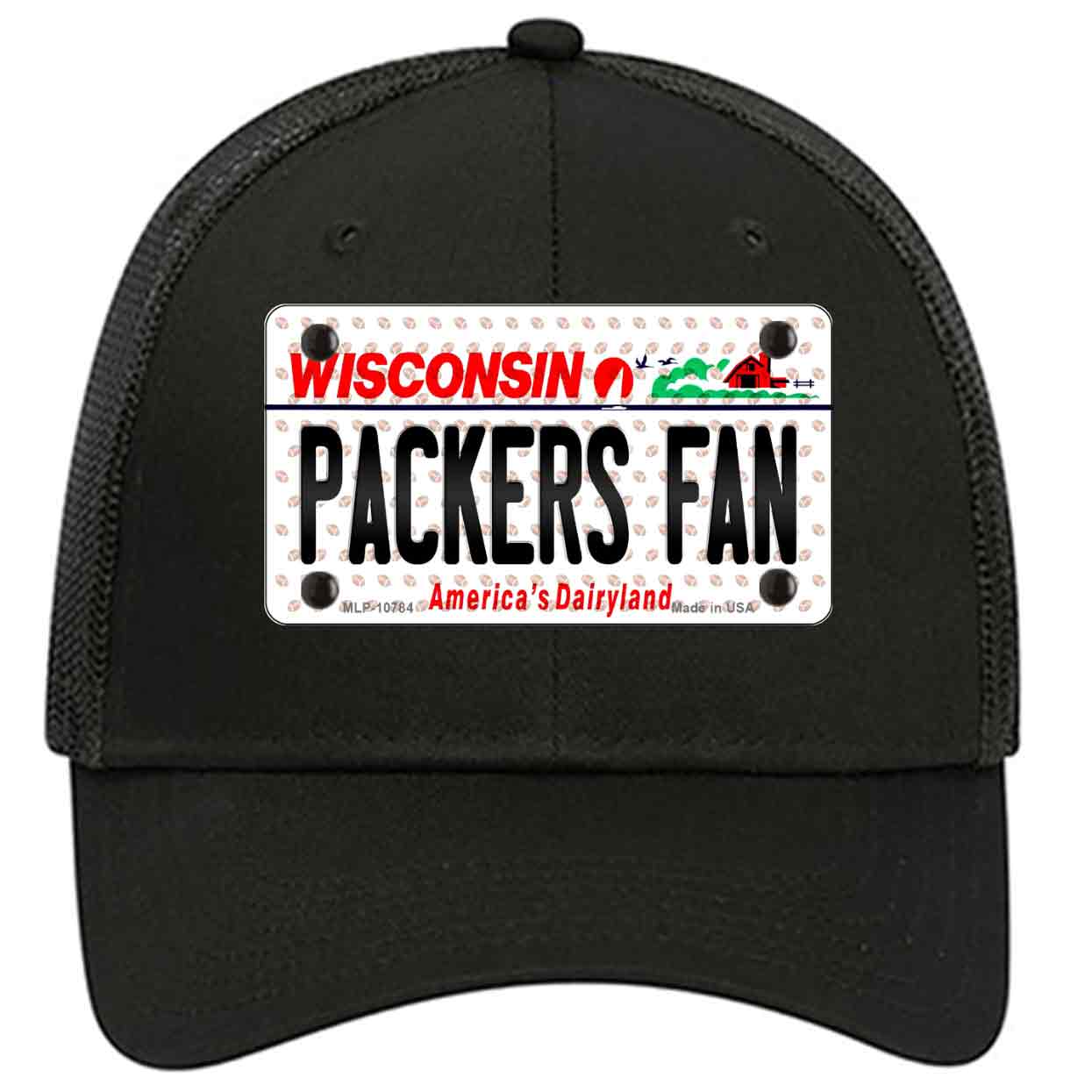 Packers Fan Wisconsin Novelty Black Mesh License Plate Hat